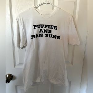 Unisex Medium PUPPIES AND MAN BUNS Tee Shirt